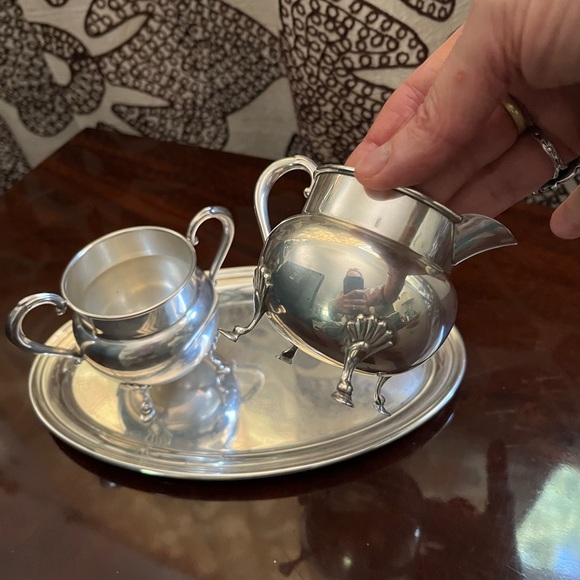 Sterling Silver Tray with Sterling Cream and Sugar, Serving Set - Picture 4 of 16